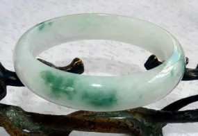 Glowing Precious Old Mine Moss in Snow Burmese Jadeite Bangle Bracelet 57.5mm (BB2913)