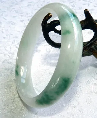 Glowing Precious Old Mine Moss in Snow Burmese Jadeite Bangle Bracelet 57.5mm (BB2913)