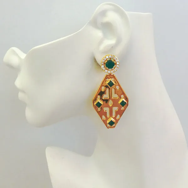 Green Agate Round Stud with White Topaz Earring Jacket with Green Agate & Sawa Dangling Earrings