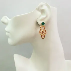 Green Agate Stud with White Topaz Earring Jacket with Green Agate and Sawa Dangling Earrings