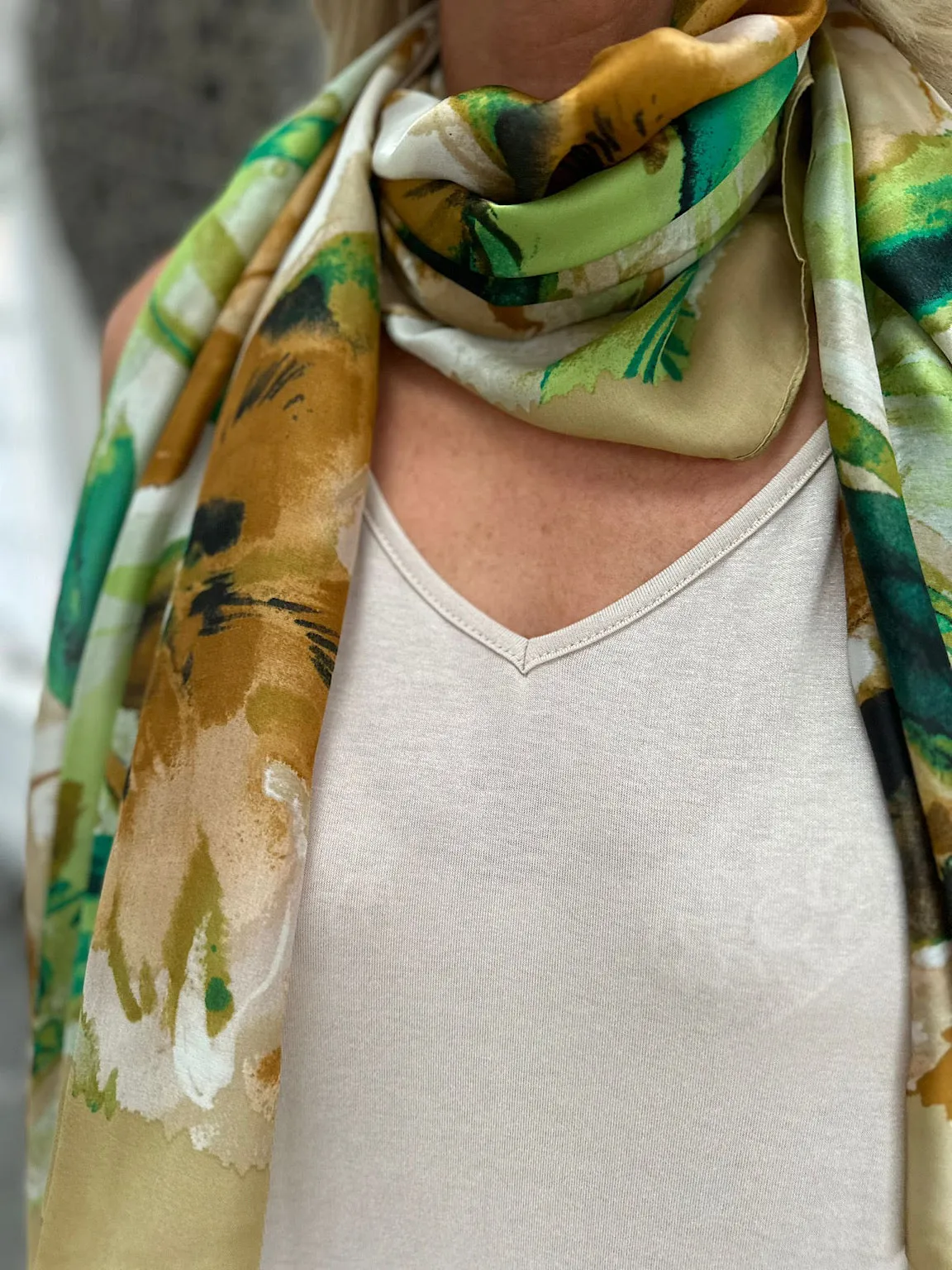 Green Floral Patterned Scarf