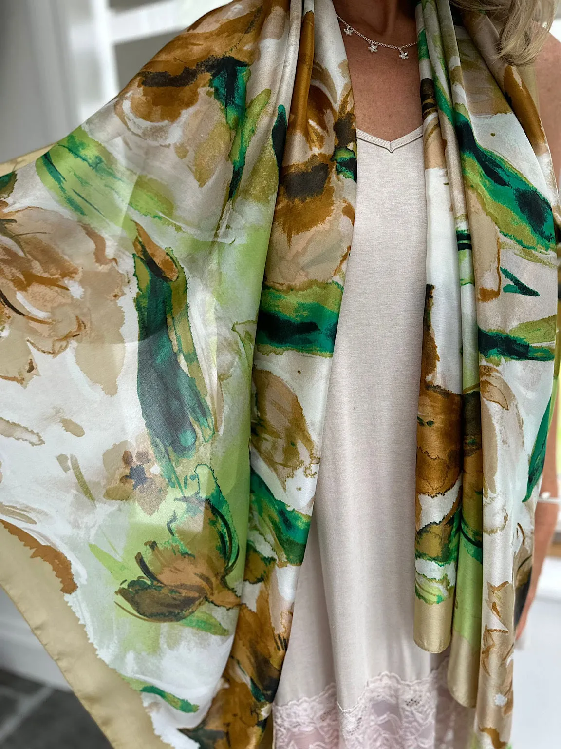 Green Floral Patterned Scarf