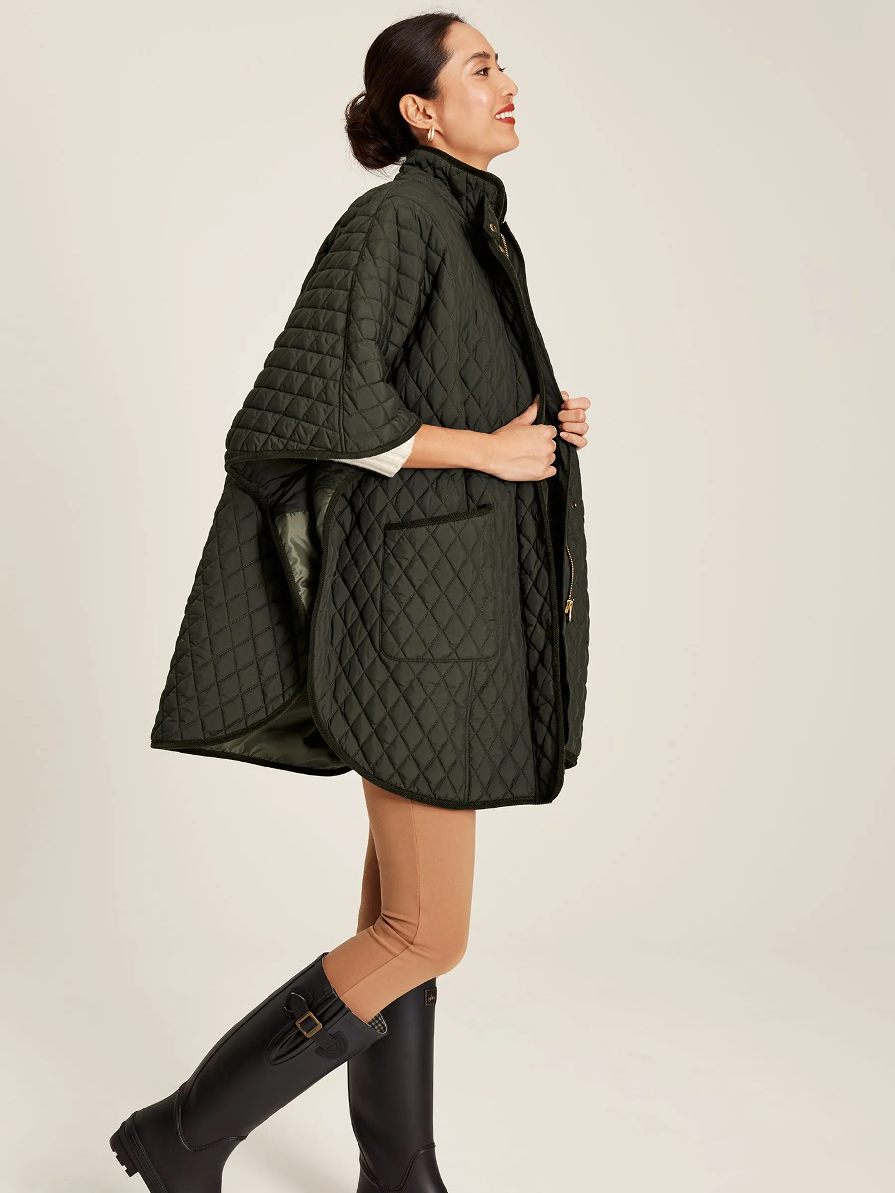 Green Showerproof Quilted Poncho