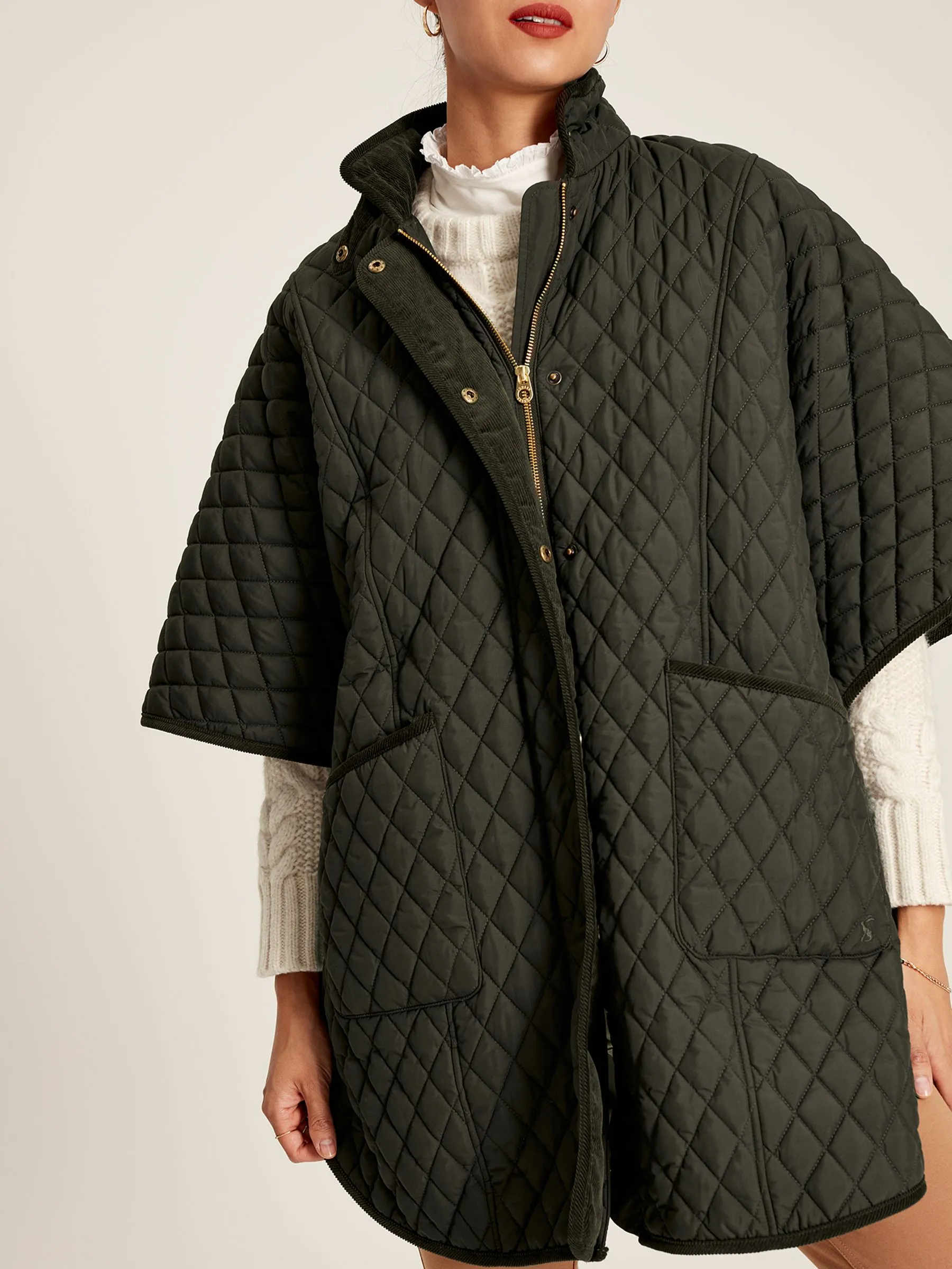 Green Showerproof Quilted Poncho