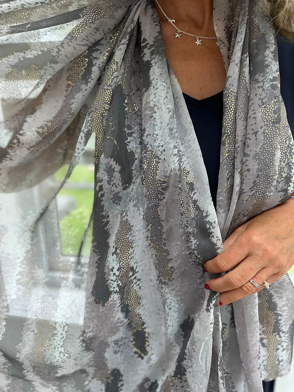 Grey Gold Accent Blended Stripe Scarf