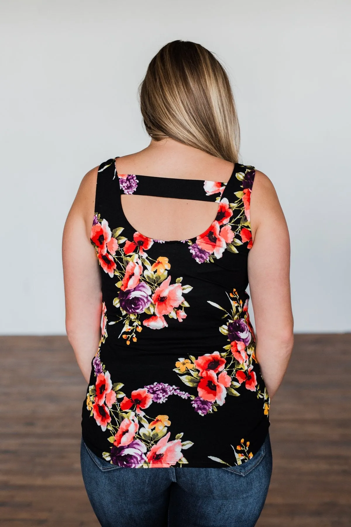 Had My Heart Lightweight Floral Tank Top- Black