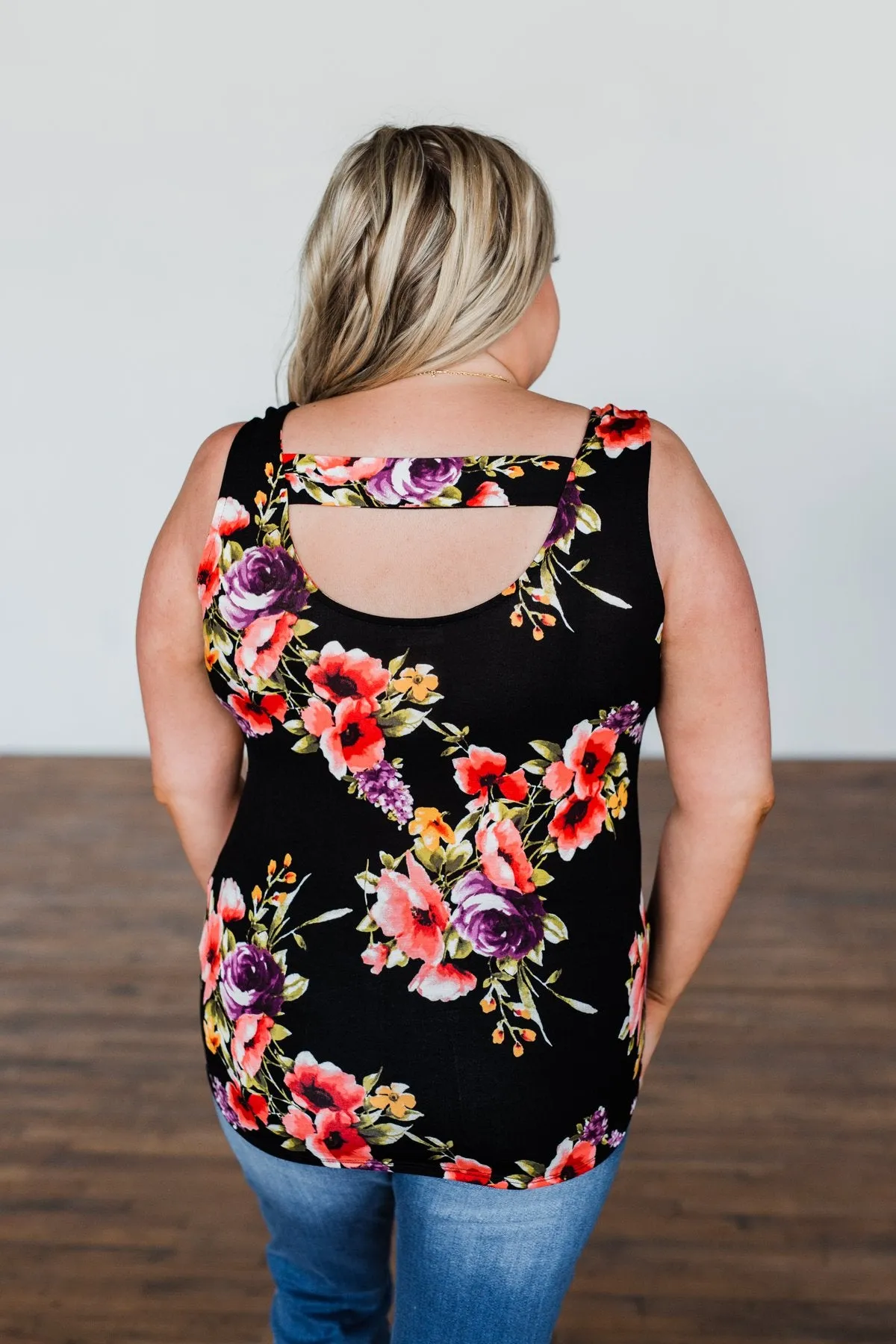 Had My Heart Lightweight Floral Tank Top- Black