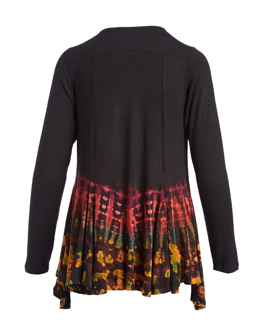 Half Tie Dye Open Cardigan Black-Rainbow