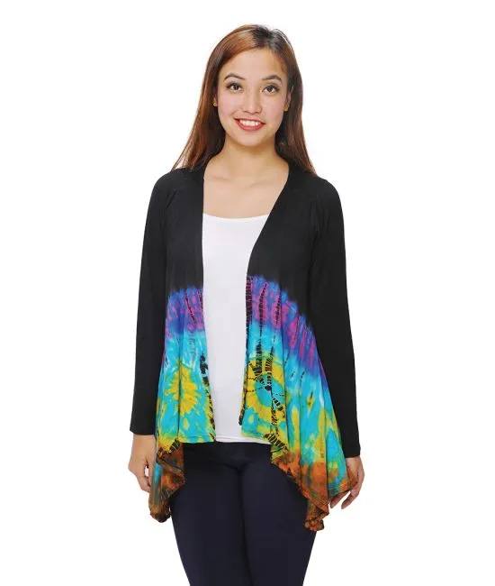 Half Tie Dye Open Cardigan Black-Rainbow