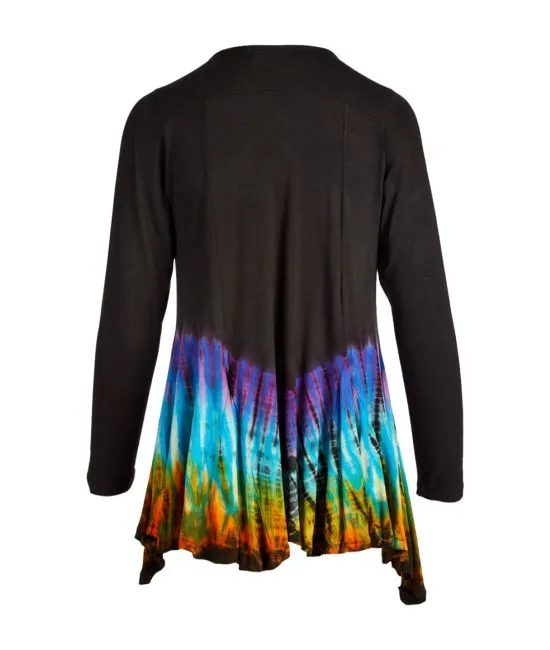 Half Tie Dye Open Cardigan Black-Rainbow