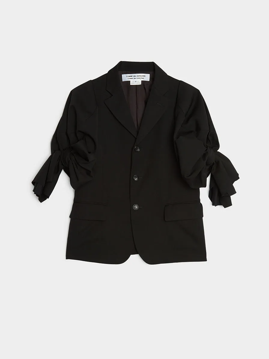 Hard Twisted Wool Gabardine Short Sleeve Blazer, Black