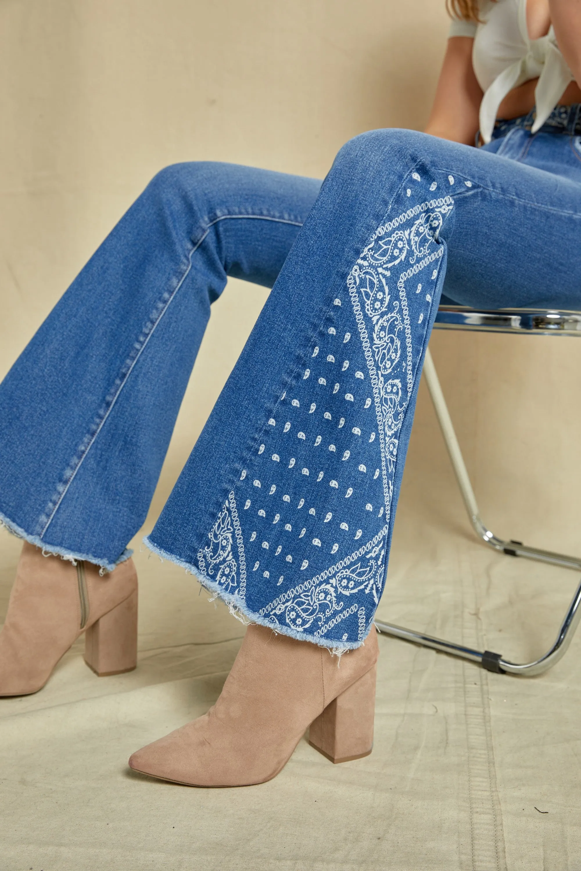 High Rise Flare Paisley Jeans