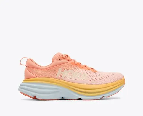 Hoka Womens Bondi 8 Athletic Shoes- Shell Coral/Peach Parfait