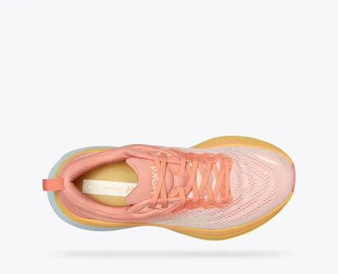 Hoka Womens Bondi 8 Athletic Shoes- Shell Coral/Peach Parfait