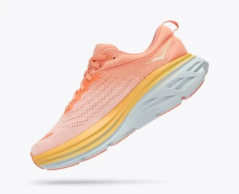 Hoka Womens Bondi 8 Athletic Shoes- Shell Coral/Peach Parfait