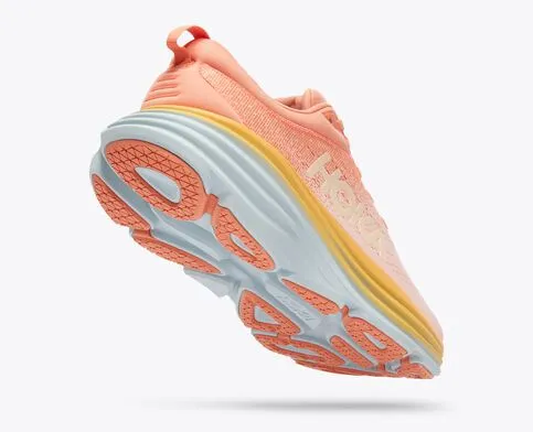 Hoka Womens Bondi 8 Athletic Shoes- Shell Coral/Peach Parfait