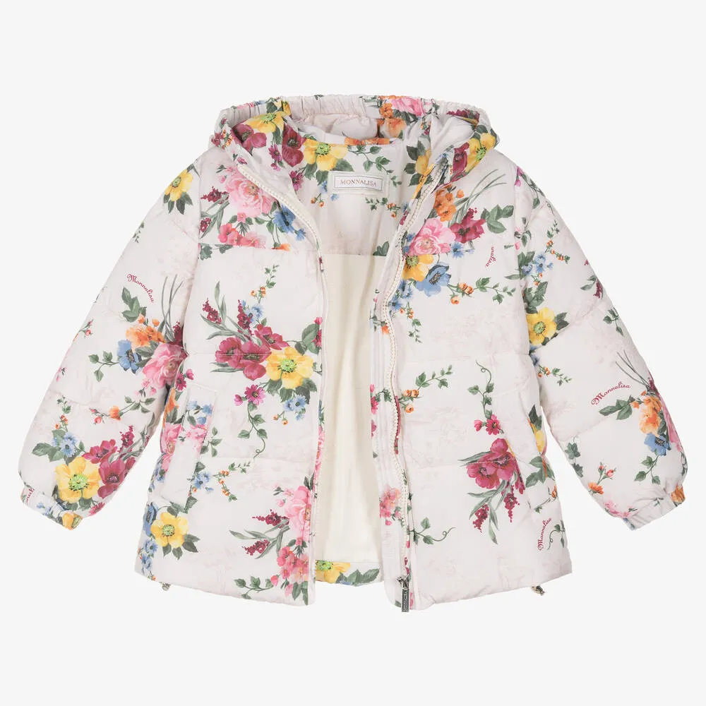 Ivory Floral Puffer Jacket