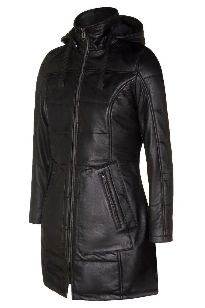 Jackets & Coats | Leather Hooded Quilted Parka Coat-Olney | Infinity Leather