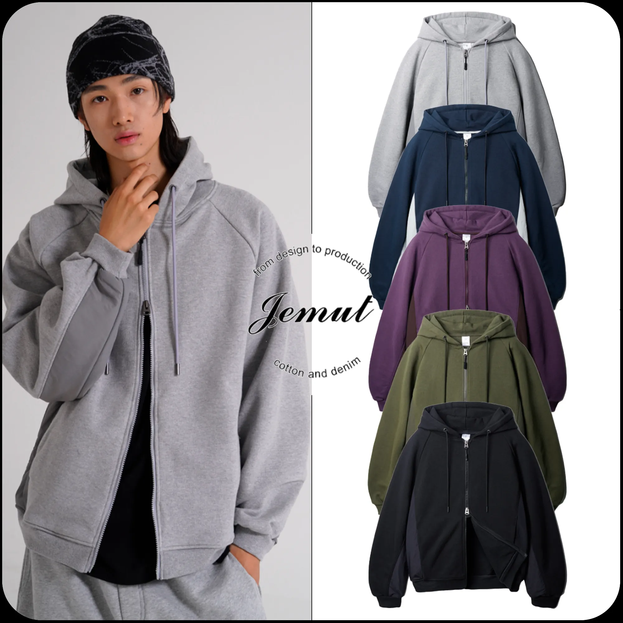 Jemut  |[JEMUT]★BLEND CURVE OVERFIT HEAVY HOOD ZIP-UP