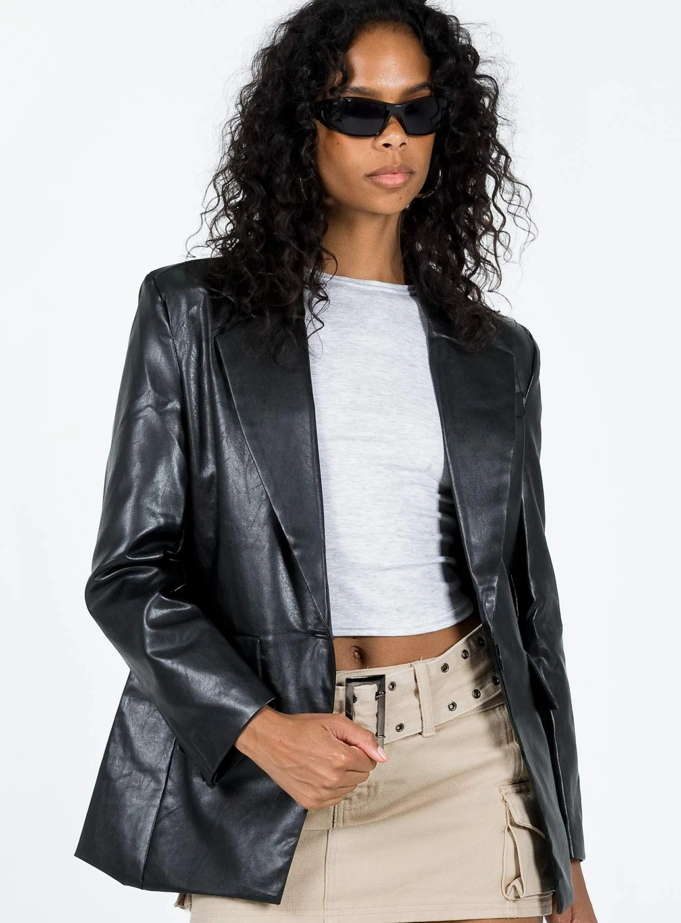 Jocelyn Faux Leather Blazer Black Low Impact