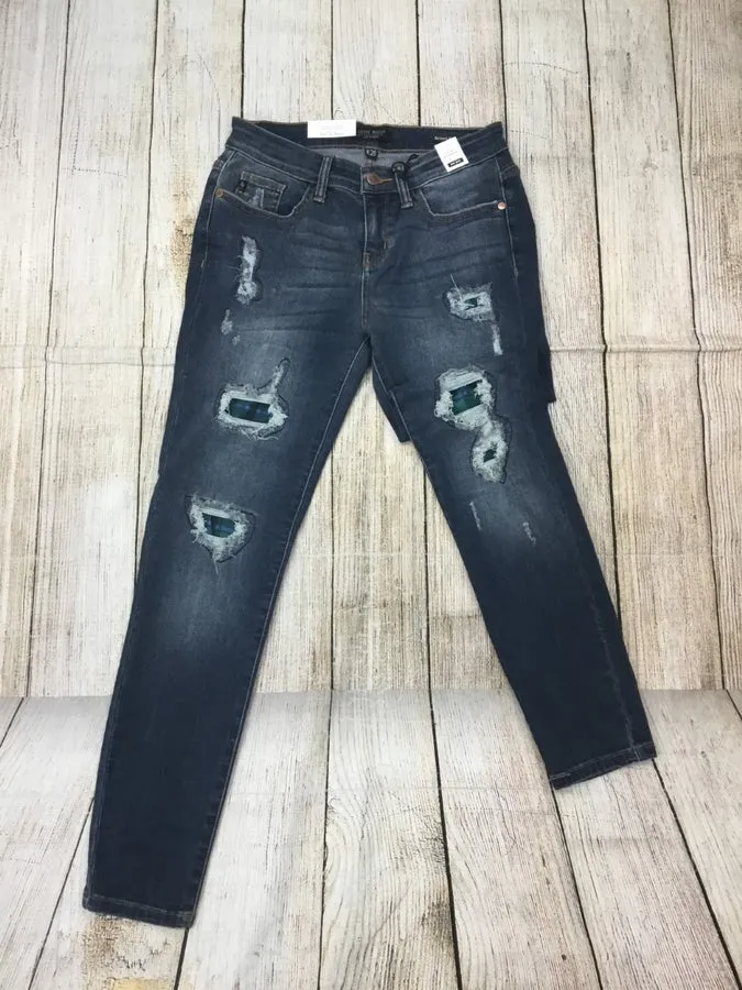 Judy Blue Green Plaid  Skinny Jeans