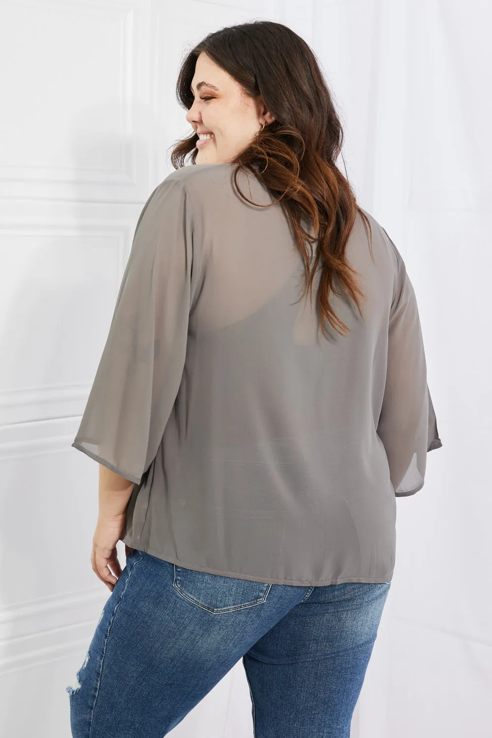 Just Breathe Full Size Chiffon Kimono in Grey