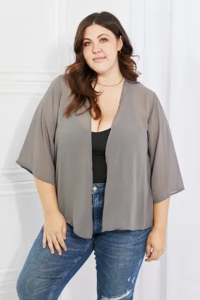 Just Breathe Full Size Chiffon Kimono in Grey