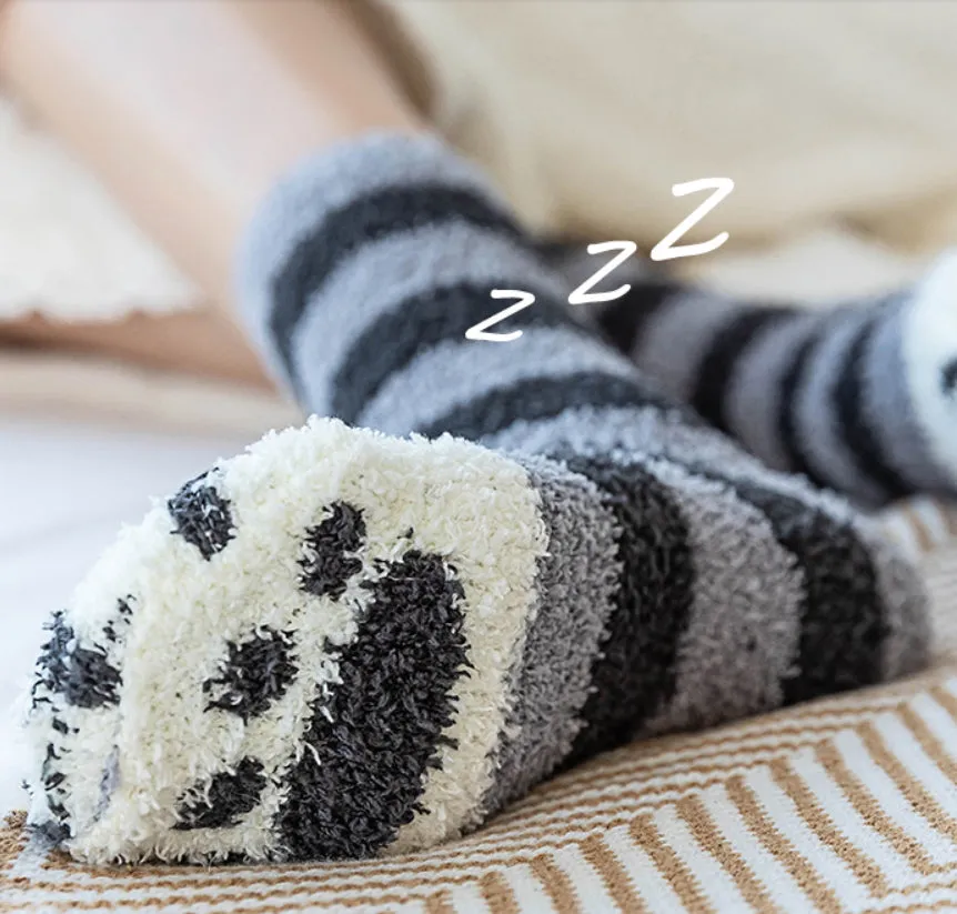 Kawaii Cute Room Socks - Cat Paws Grey Stripes