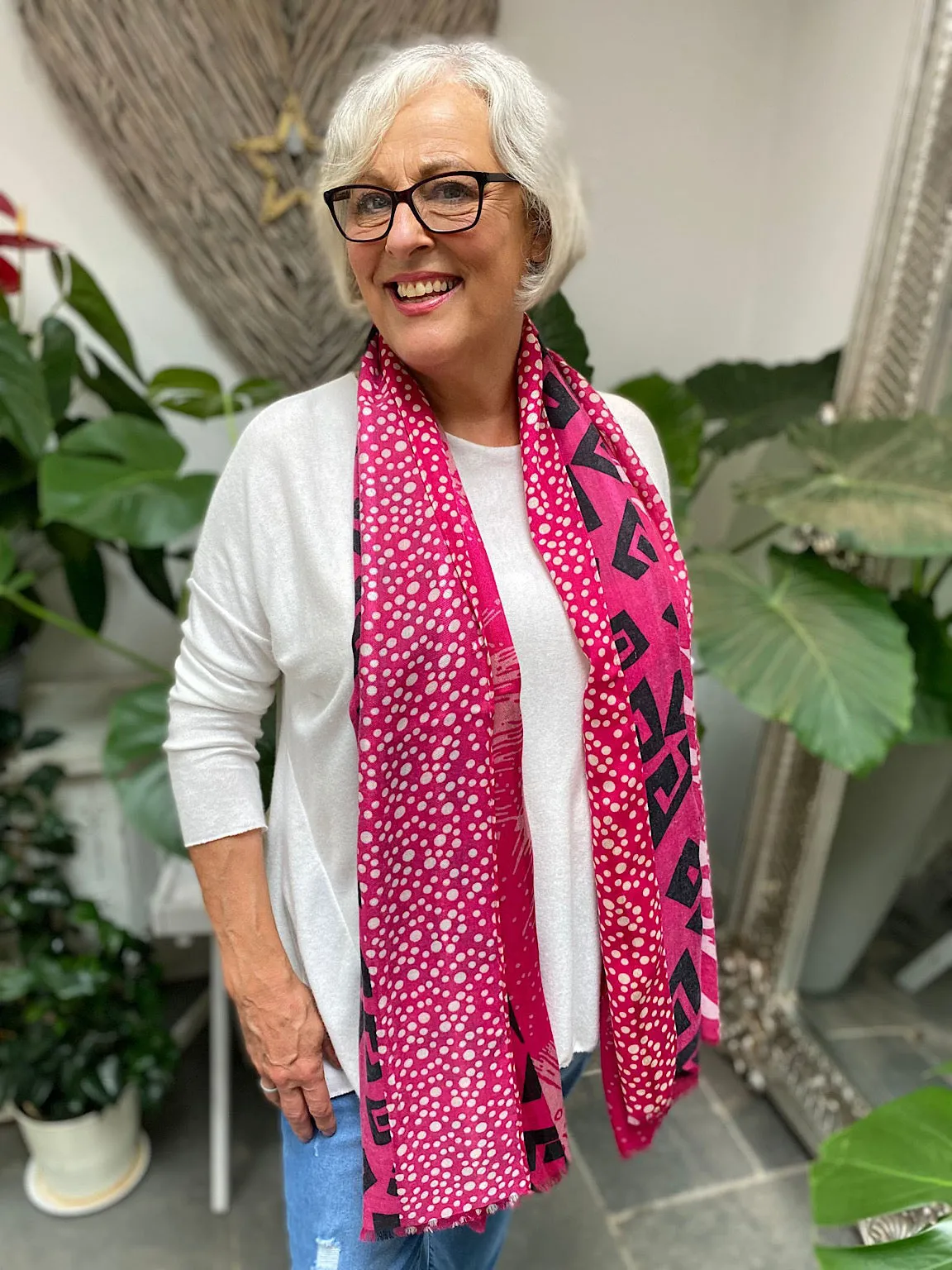 Lipstick Pink Multi Pattern Abstract Scarf