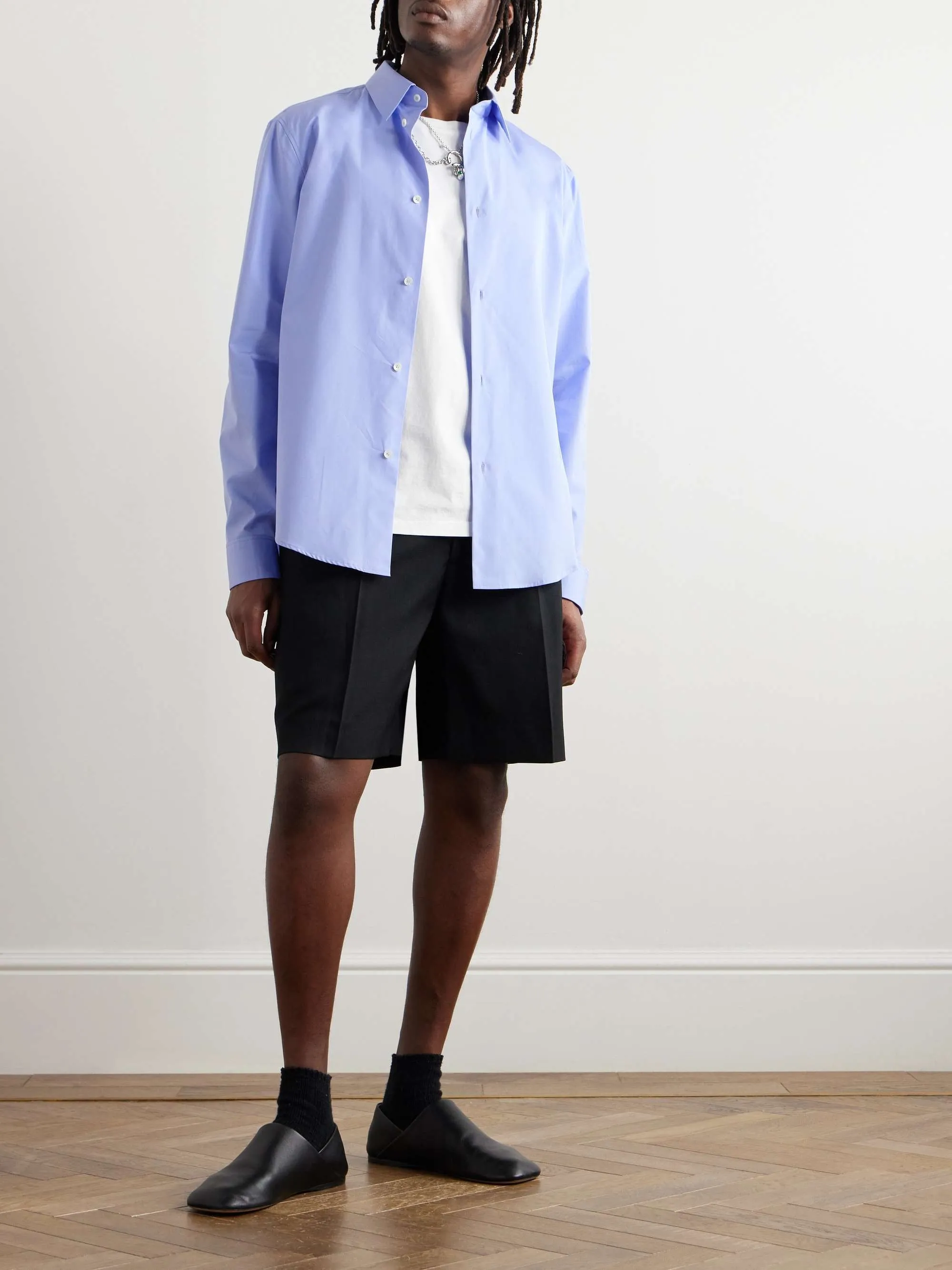 LOEWE  |Button-down Street Style Long Sleeves Plain Cotton Logo