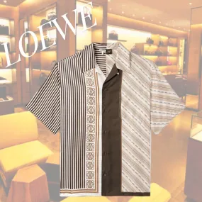 LOEWE  |Button-down Stripes Silk Street Style Short Sleeves Logo