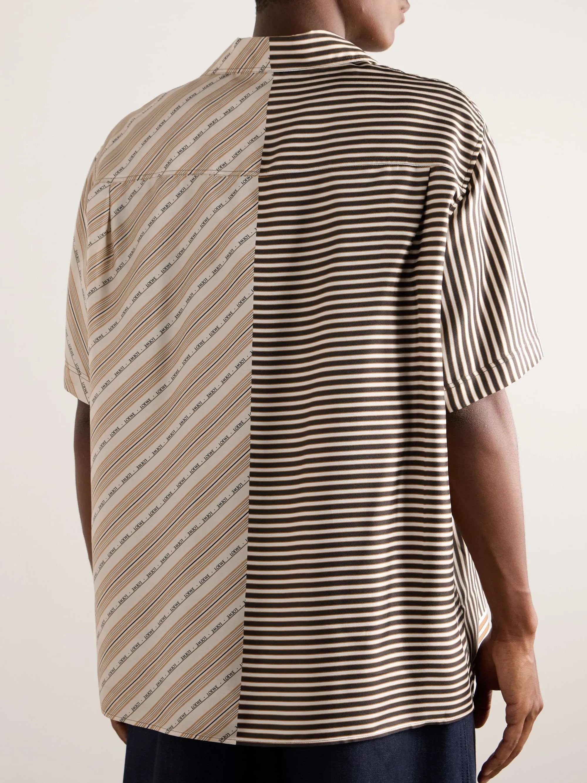 LOEWE  |Button-down Stripes Silk Street Style Short Sleeves Logo