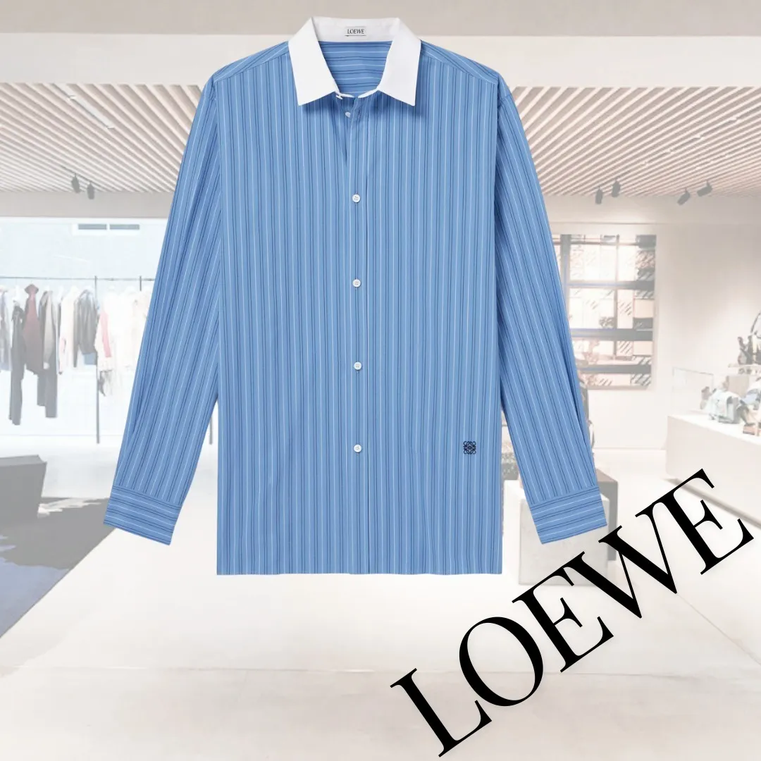 LOEWE  |Button-down Stripes Street Style Long Sleeves Cotton Logo