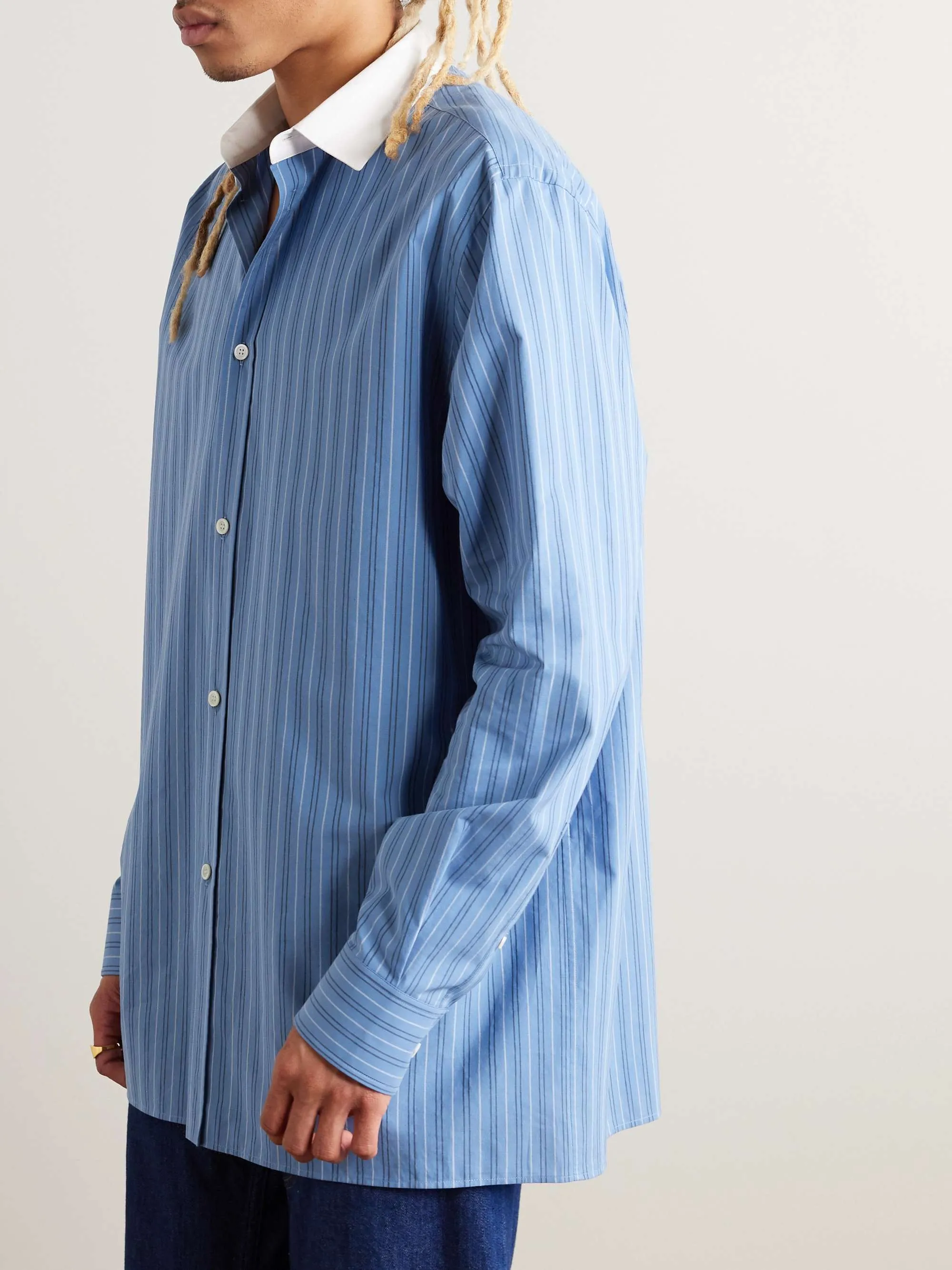 LOEWE  |Button-down Stripes Street Style Long Sleeves Cotton Logo