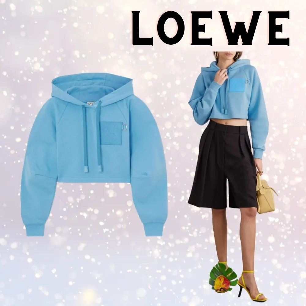 LOEWE  |Street Style Long Sleeves Plain Leather Cotton Logo