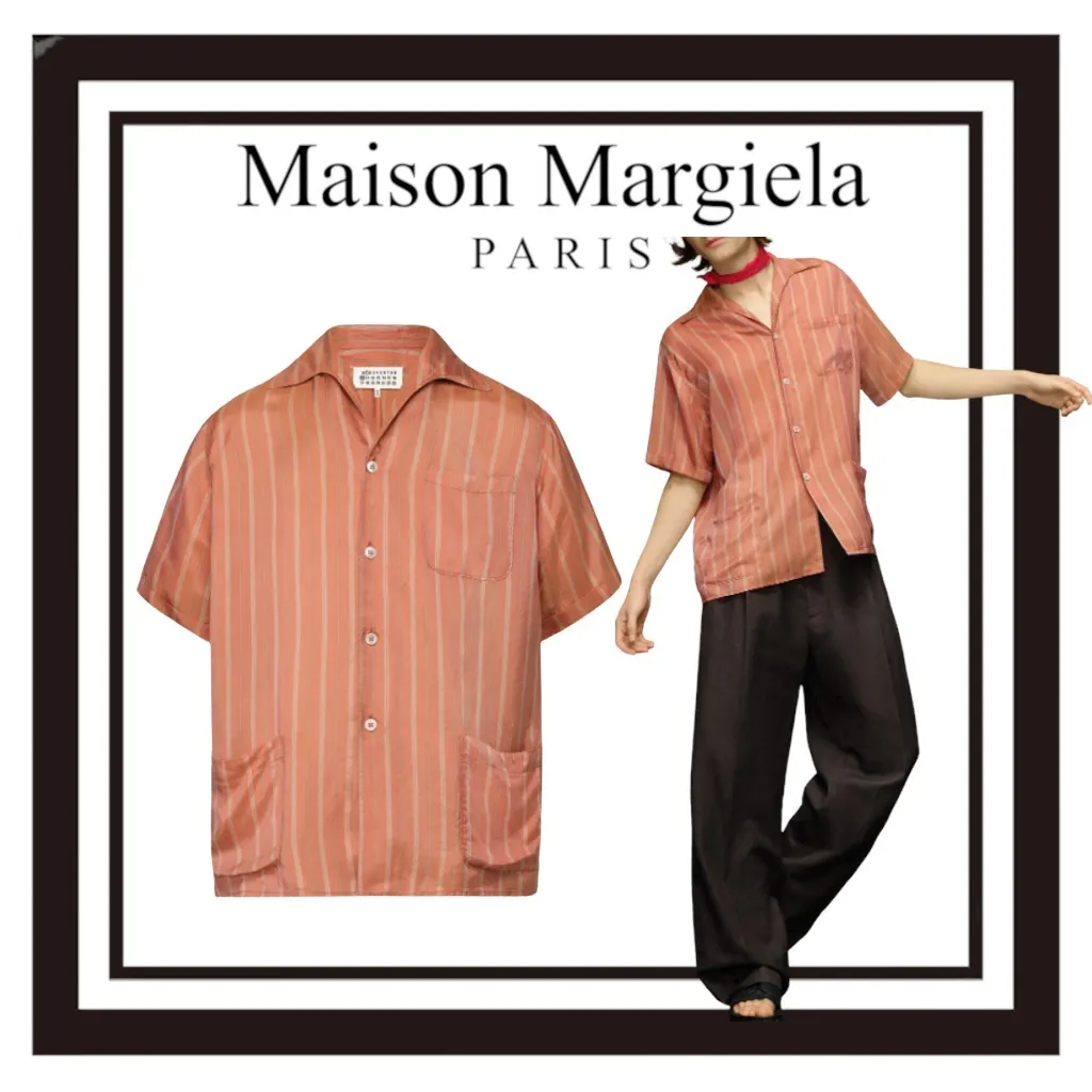 Maison Margiela  |Button-down Stripes Unisex Street Style Short Sleeves