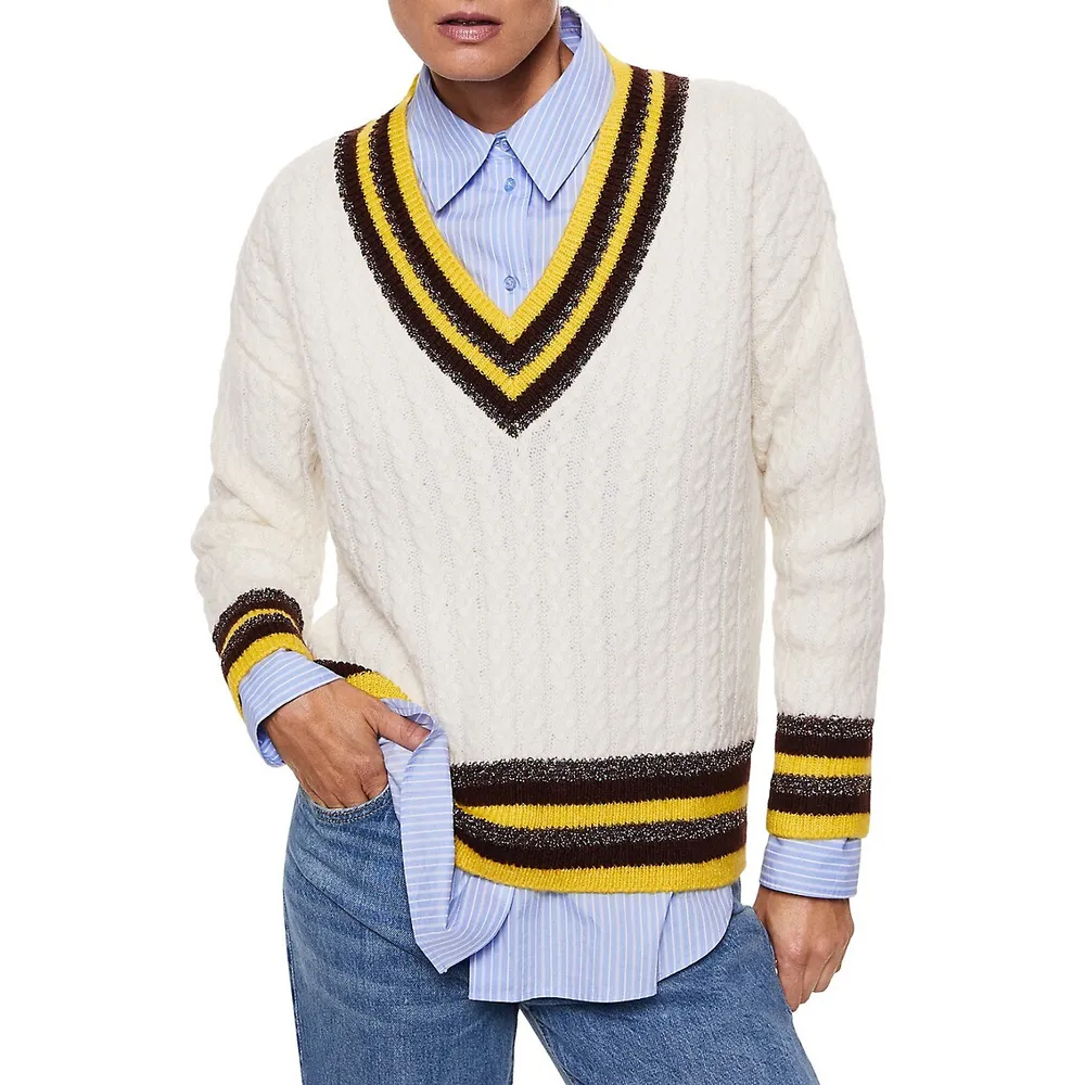 Mango V-Neck Cable-Knit Sweater