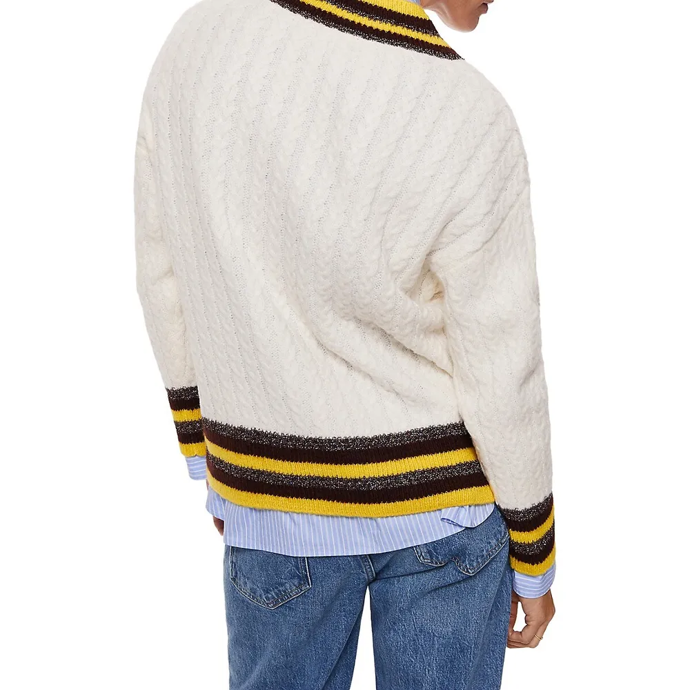 Mango V-Neck Cable-Knit Sweater