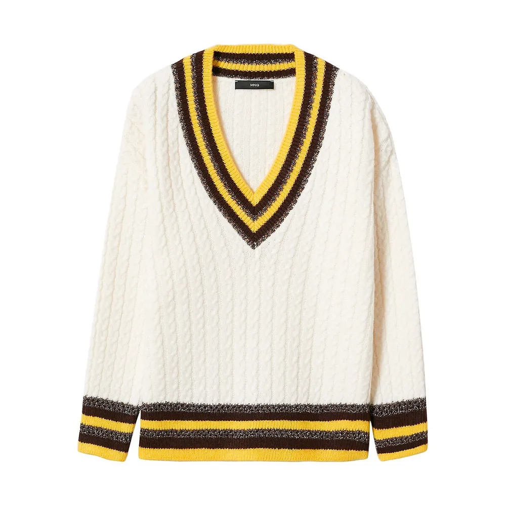 Mango V-Neck Cable-Knit Sweater