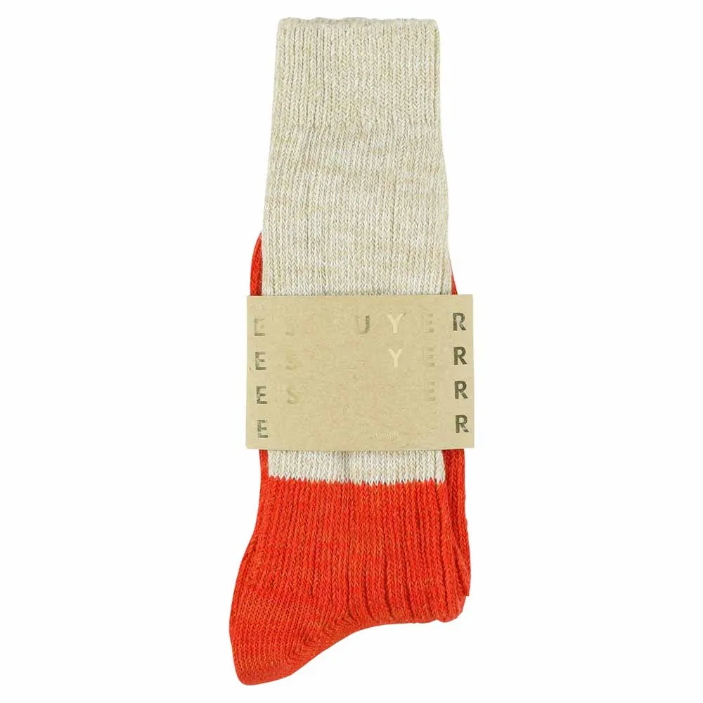 Melange Block Socks Ecru / Orange