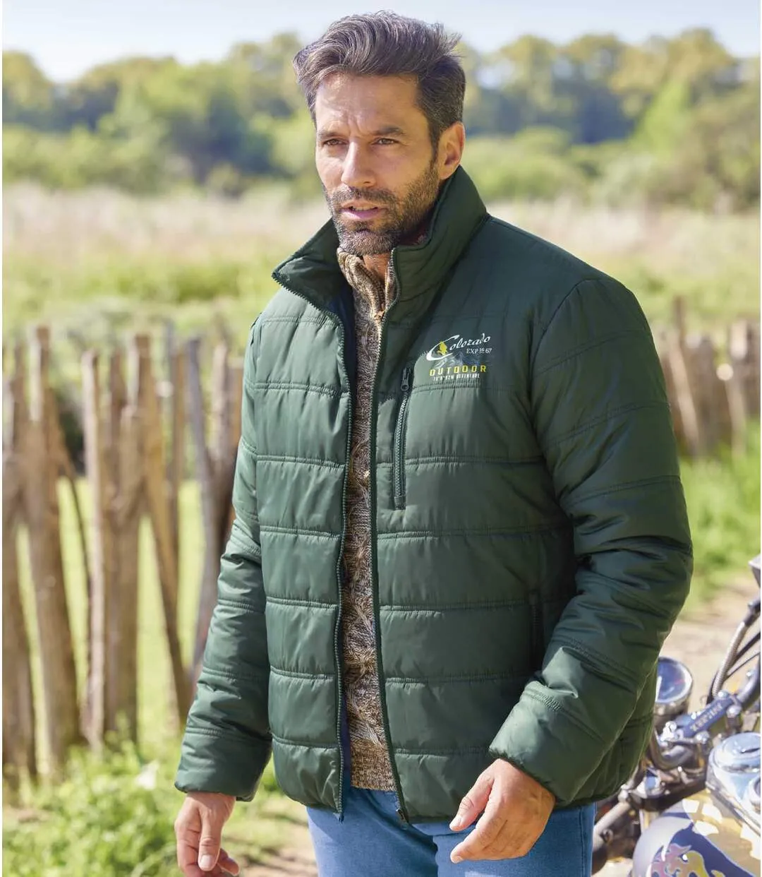 Men's Green Multipocket Puffer Jacket - Water-Repellent