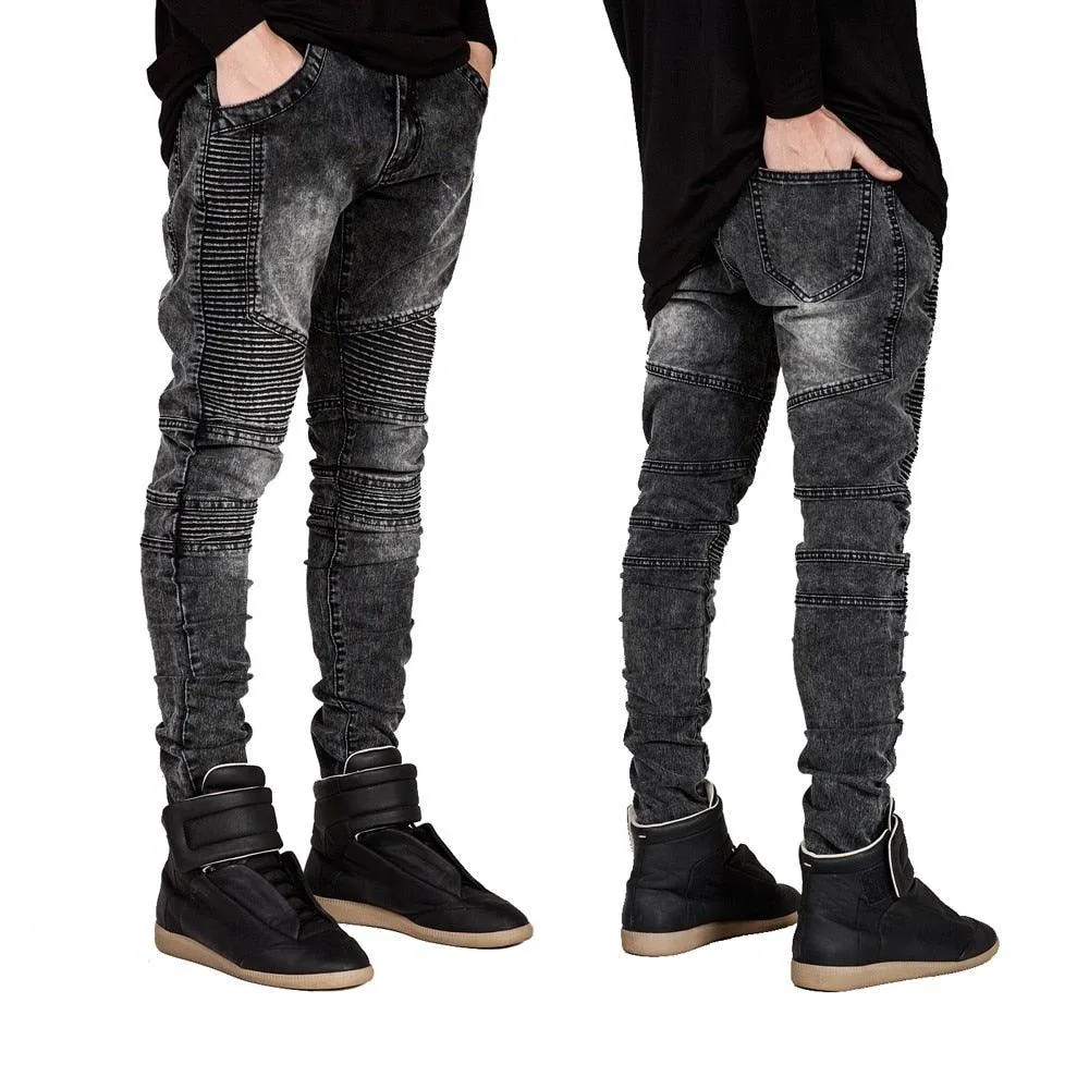 Men's Runway Skinny Biker Jeans with Slim Racer Style and Stretch