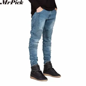 Men's Runway Skinny Biker Jeans with Slim Racer Style and Stretch