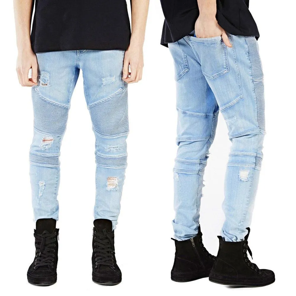 Men's Runway Skinny Biker Jeans with Slim Racer Style and Stretch