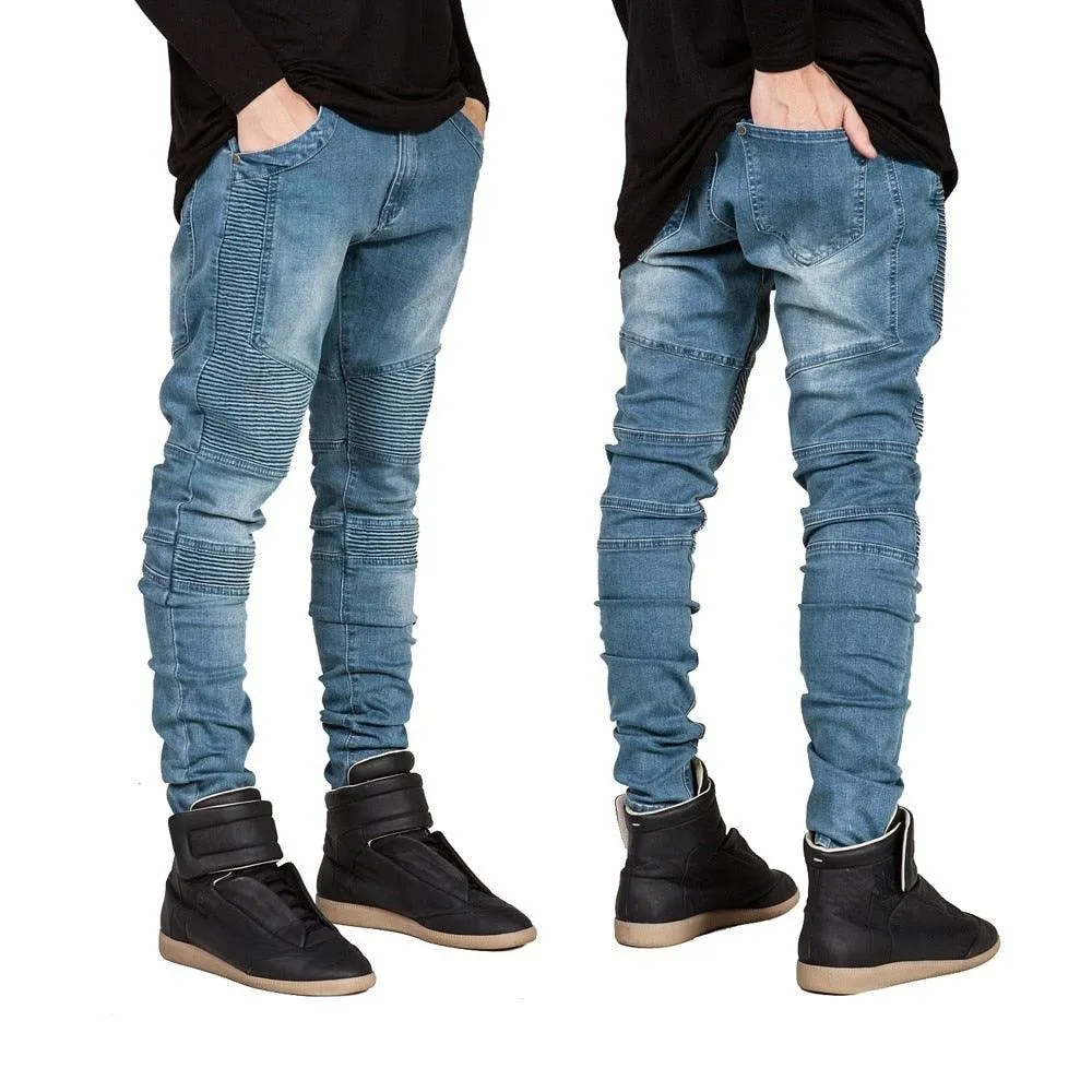 Men's Runway Skinny Biker Jeans with Slim Racer Style and Stretch