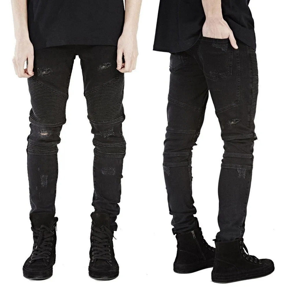 Men's Runway Skinny Biker Jeans with Slim Racer Style and Stretch