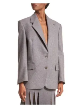 MICHAEL KORS COLLECTION Womens Gray Pocketed Lined Button Front Heather Wear To Work Blazer Jacket