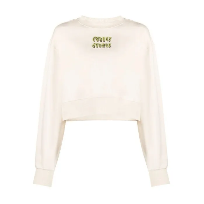 MiuMiu  |Crew Neck Street Style Long Sleeves Plain Cotton Logo