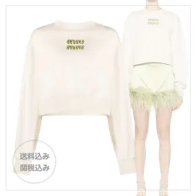 MiuMiu  |Crew Neck Street Style Long Sleeves Plain Cotton Logo