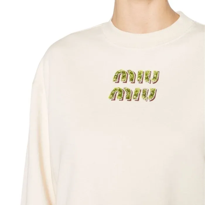 MiuMiu  |Crew Neck Street Style Long Sleeves Plain Cotton Logo